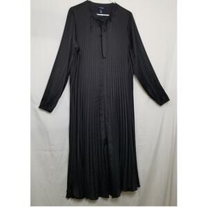 SCOOP - Women's Midi Black Pleated Dress Long Sleeves Tie Neck Size L (12-14)